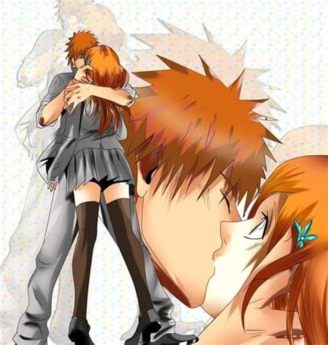 bleach kiss|bleach ichigo and orihime kiss.